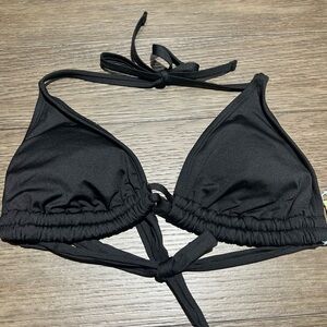 Kona Sol Women's String Bikini Top Black Halter Strap Swimsuit Size Small 4-6